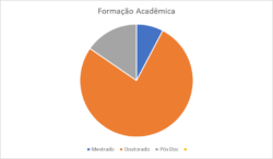 Gráfico de setores. Maioria absoluta: Doutorado. em seguida Pós doc e em menos quantidade mestrado