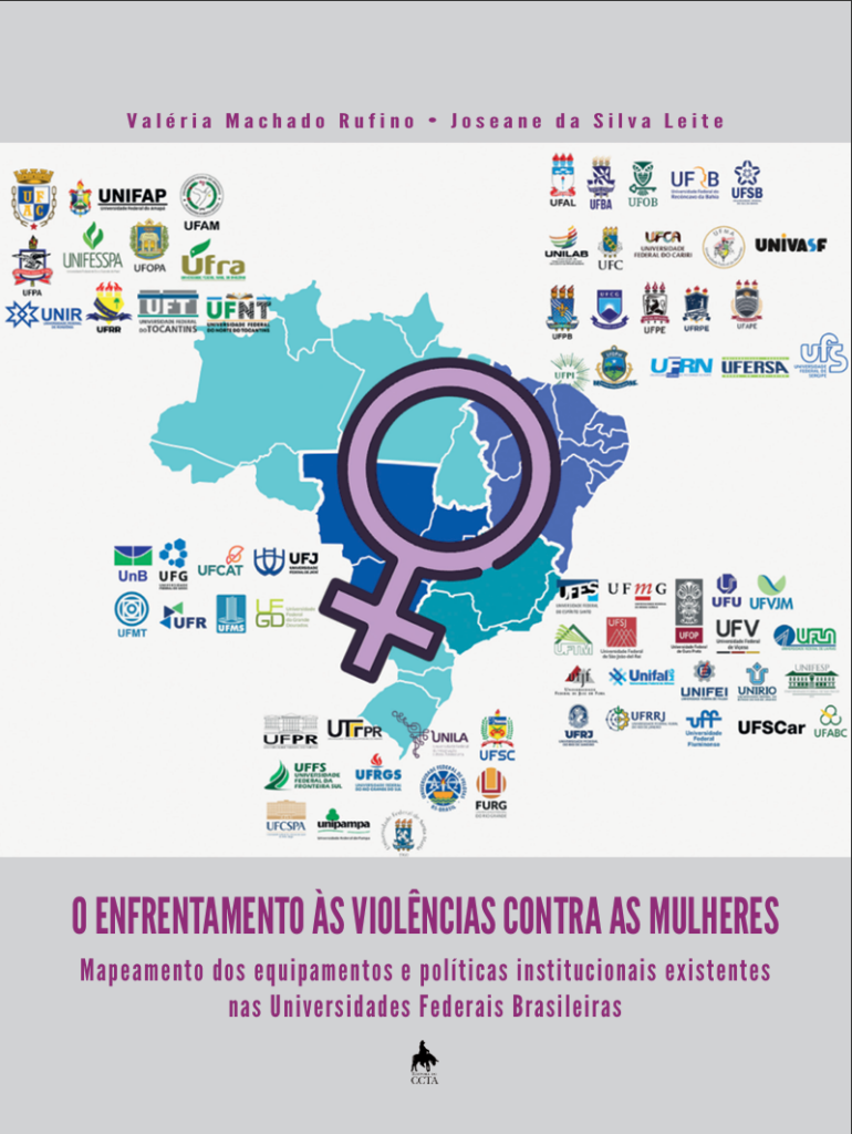 capa do livro O Enfrentamento Às Violências Contra As Mulheres. Mapeamento dos equipamentos e políticas institucionais existentes nas Universidades Federais Brasileiras (CCTA/UFPB, 2025).